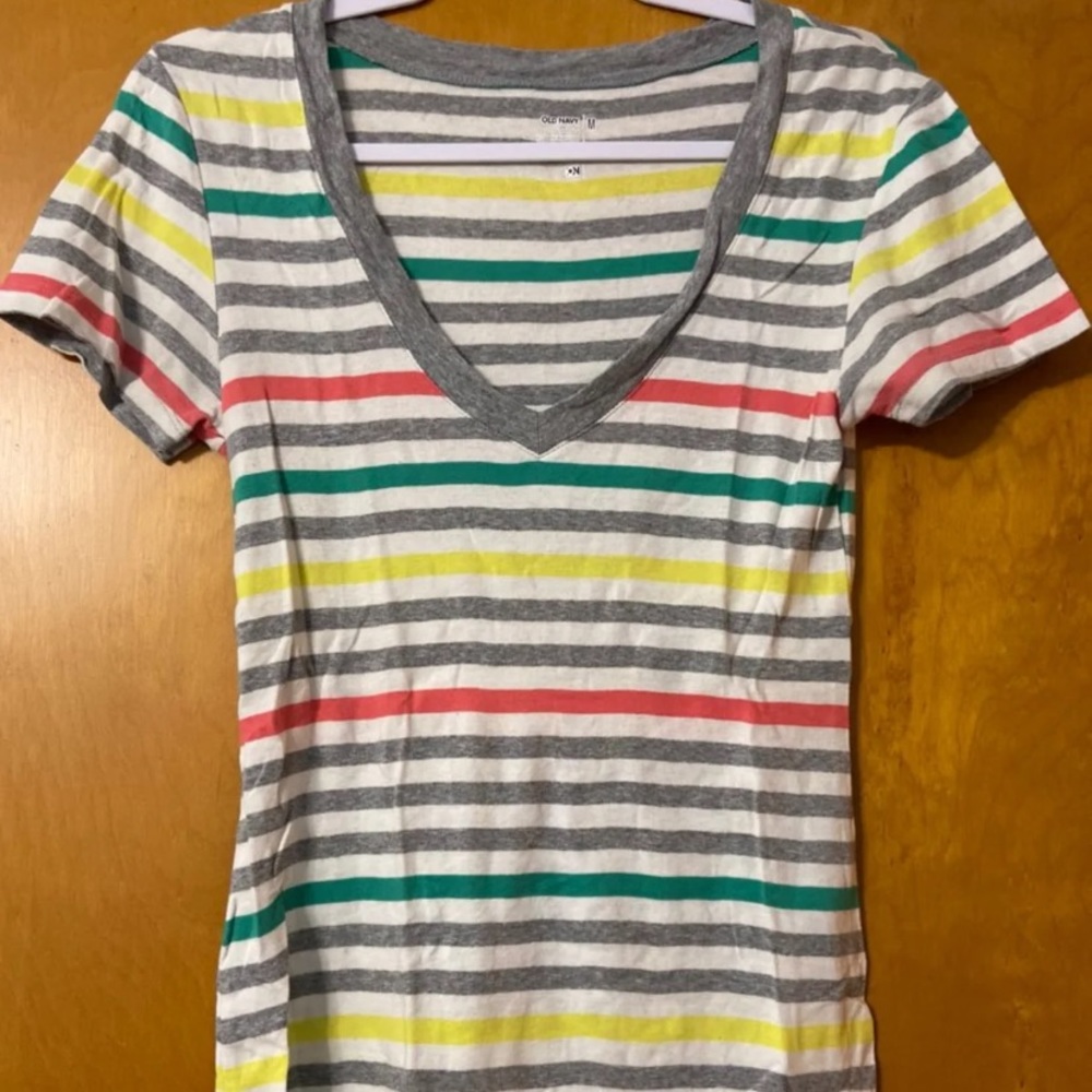 Old Navy Striped Shirt V-Neck Rainbow